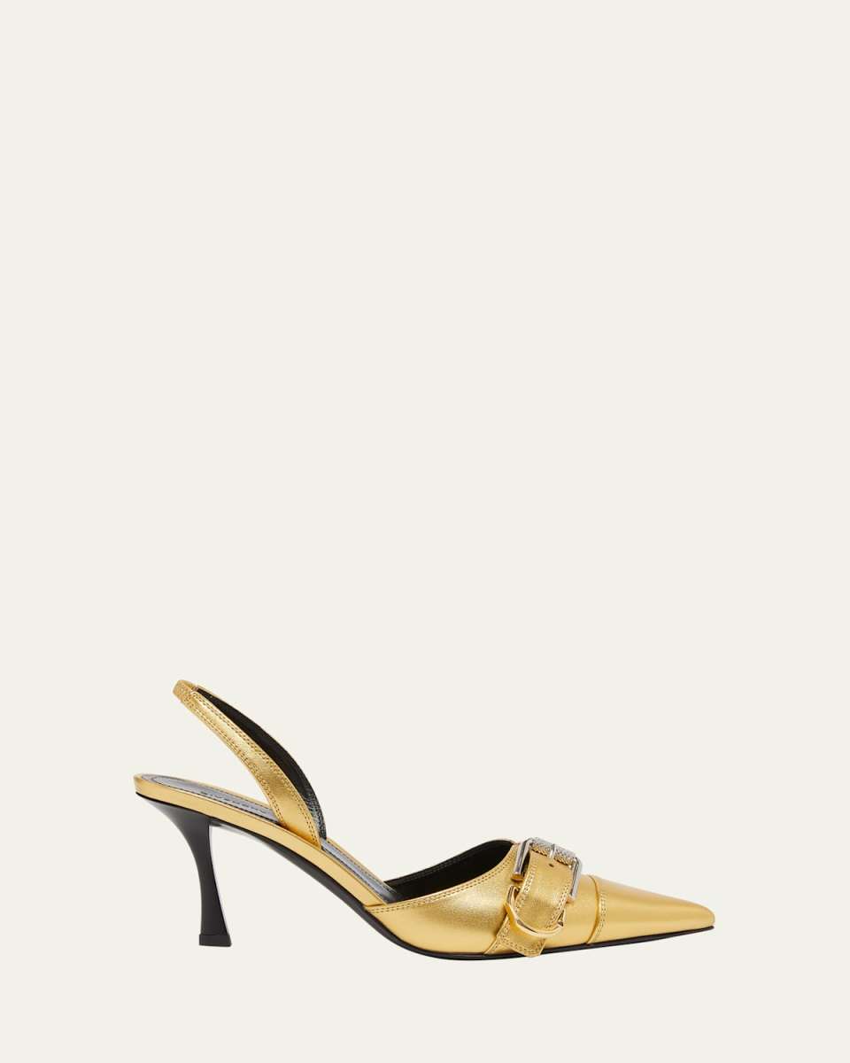 Voyou Metallic Buckle Slingback Pumps